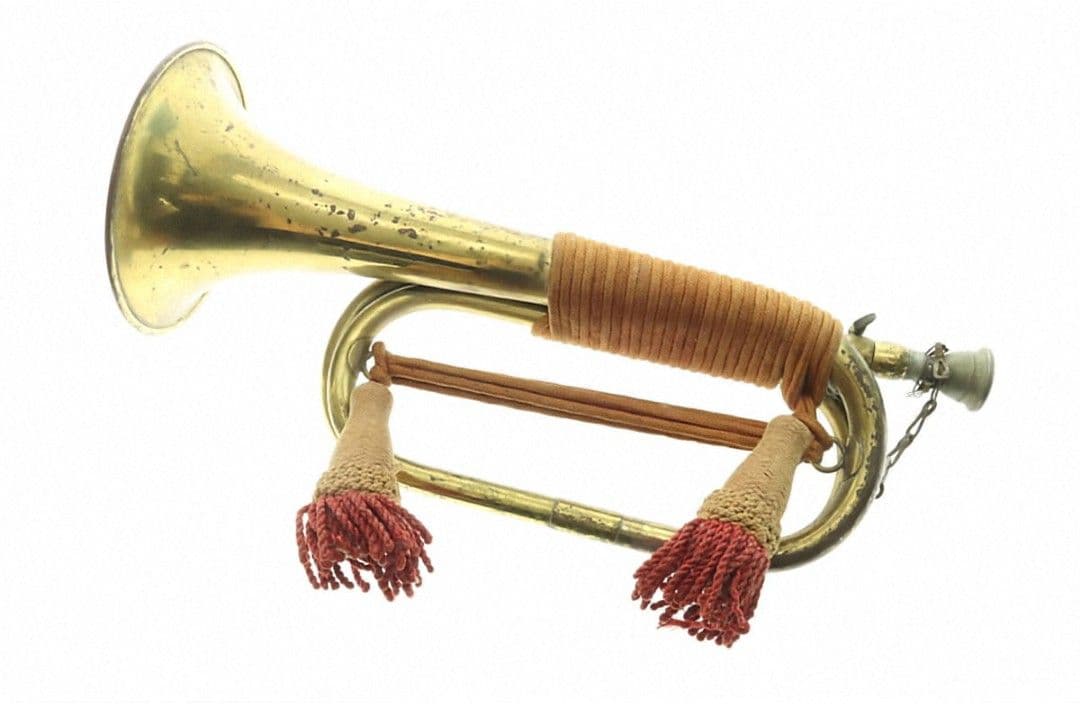 【当時物】日本軍・軍隊ラッパ（喇叭）信号ラッパ・突撃ラッパ 二巻⑥【商標刻印有】