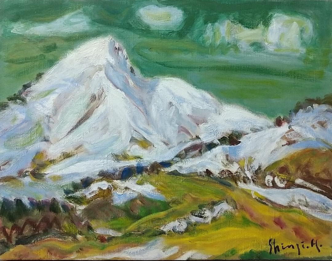 絵画 油彩画 油絵 F6「磐梯浅春」アート 風景画 磐梯山