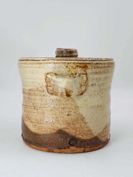 【十二代　田原陶兵衛】萩焼 耳付 水指　桐共箱   共布　側部在銘