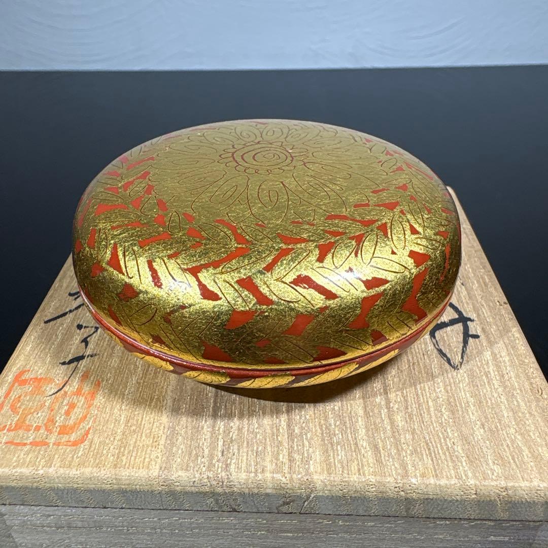 真作　小野珀子　金襴手香合