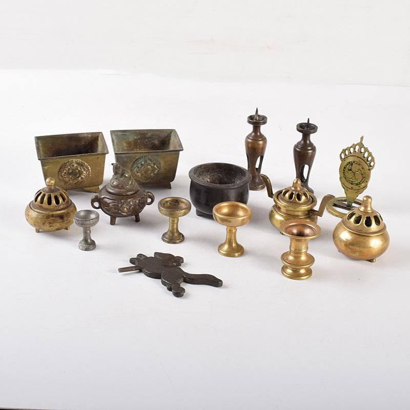 仏教美術　古銅　香炉　花立　火立　仏飯器など　仏具15点まとめて　V　R5094