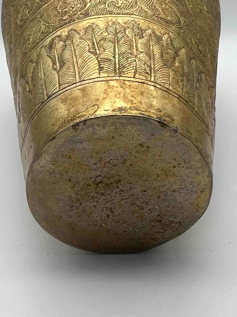 唐時代　金象嵌　鏨彫龍鳳吉祥蓮唐草花芭蕉文大瓶　瑞獸図　瑞龍鳳凰紋(E-83)