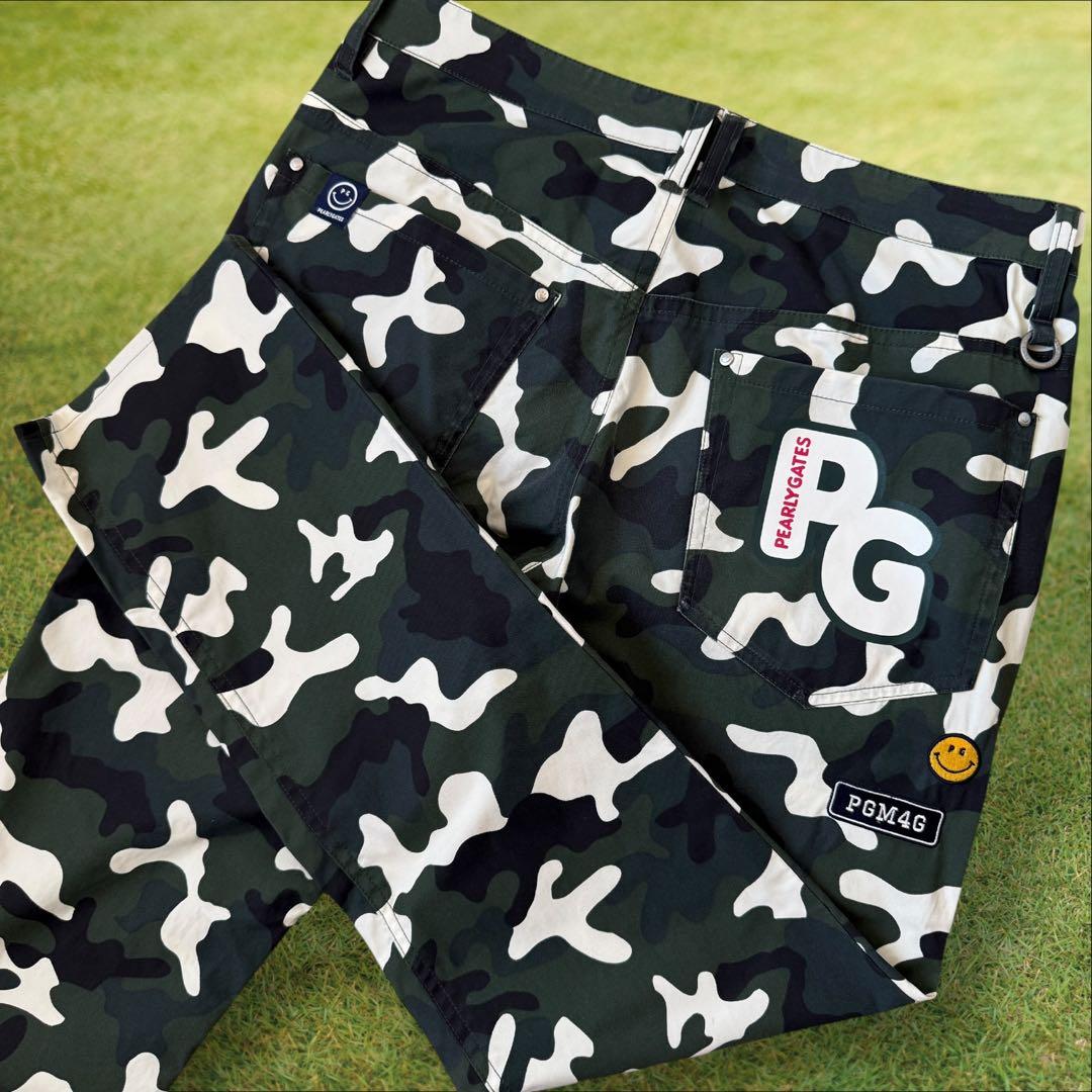 美品　パーリーゲイツ　パンツ　迷彩　黒　白　緑　カーキ　M〜L相当　カモ柄　4