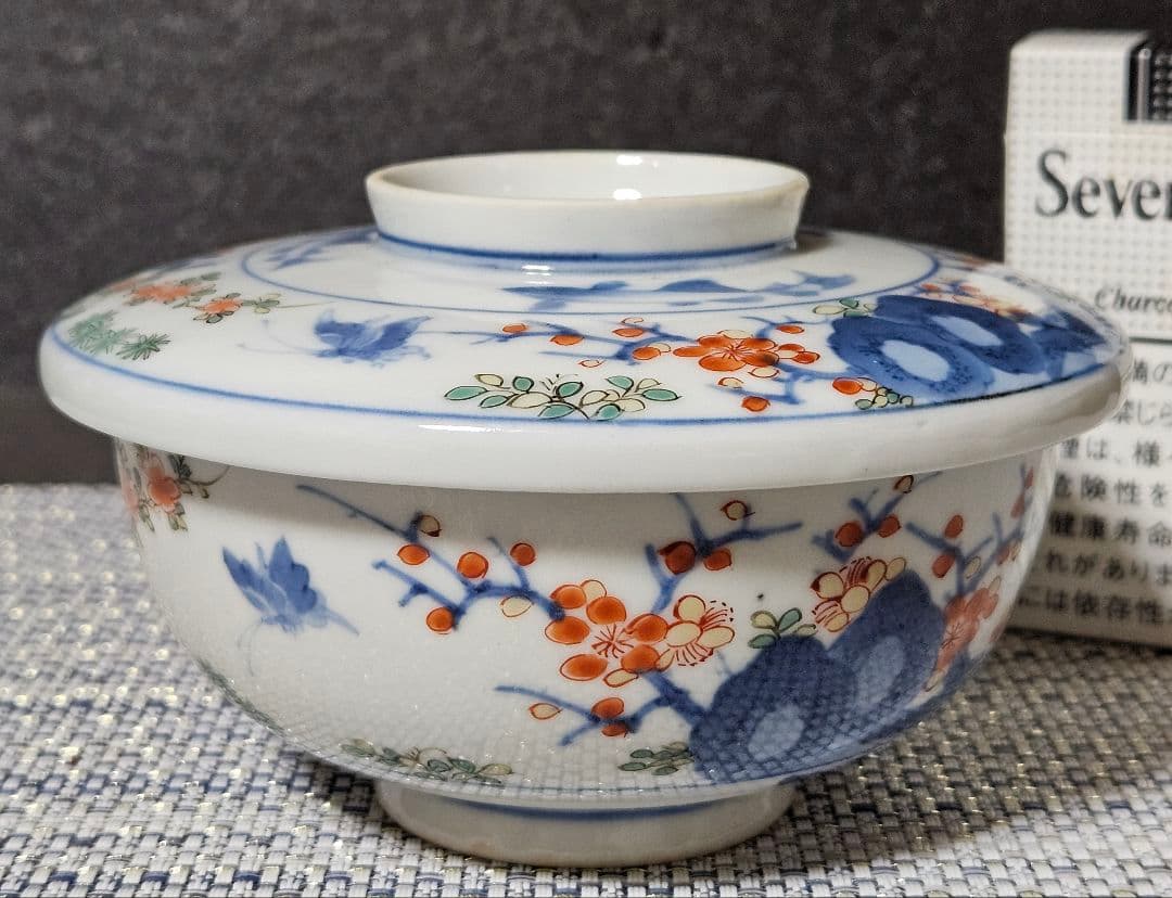 【最上級伊万里❗】江戸末期～明治　画工喜作　細工宗一　柿右衛門手　花と鮎図蓋碗