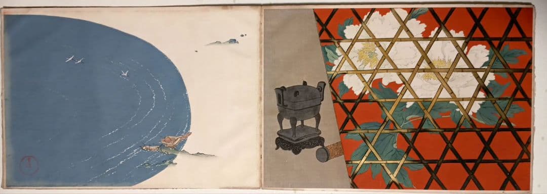 稀ちく佐壹琳派画家神坂雪佳の多色摺木版図案画帖30図案の内25図案入り明治32年