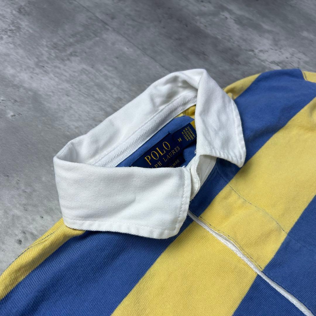 ラルフローレン 刺繍ロゴ 太ボーダー ラガーシャツ 黄青 M 6301