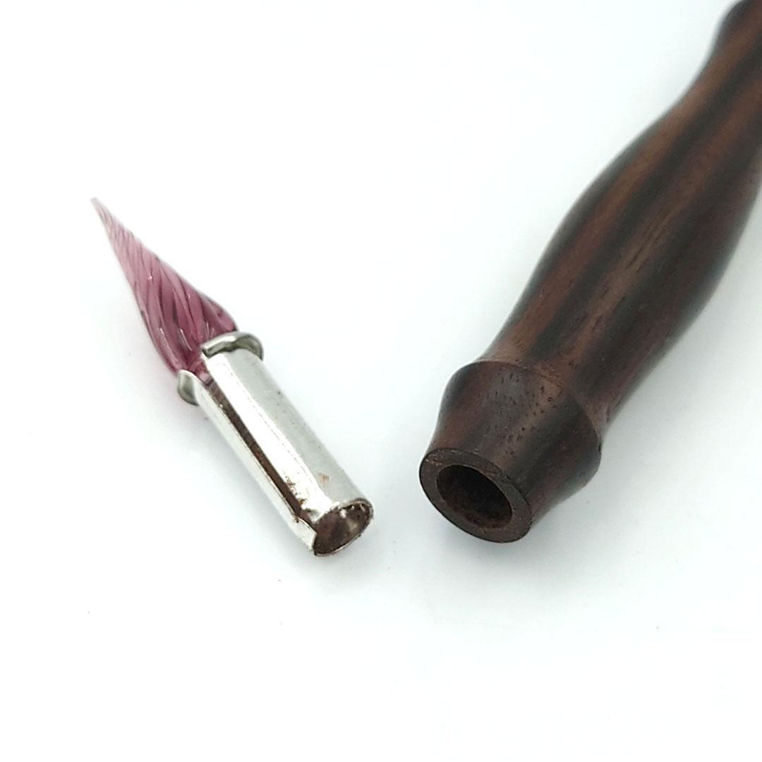 黒檀　ガラスペン木軸　No.7　パープルストライプアゲート　ボルトレッティ互換軸