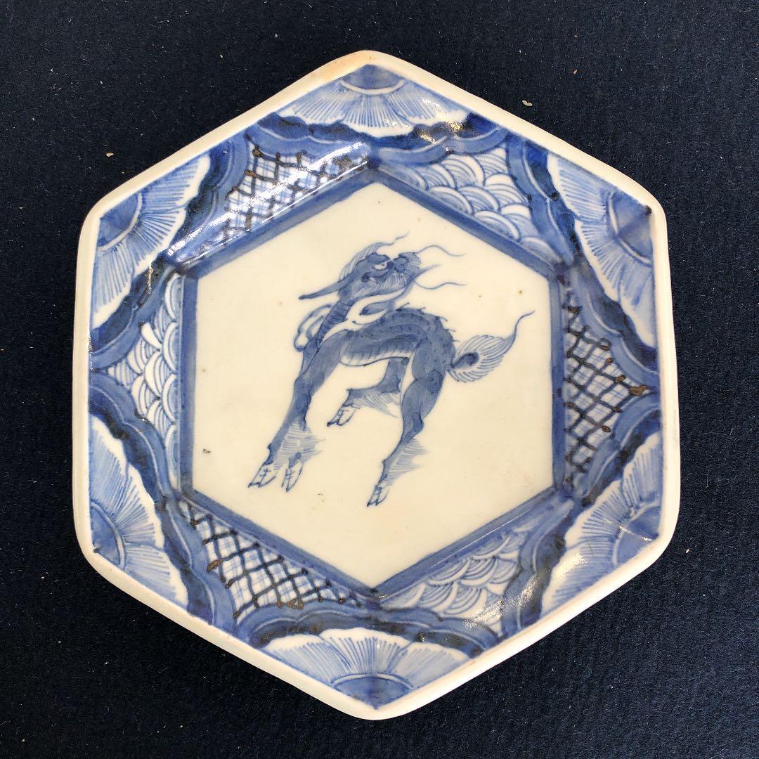 やきもの•陶磁器　麒麟文六角皿　1客