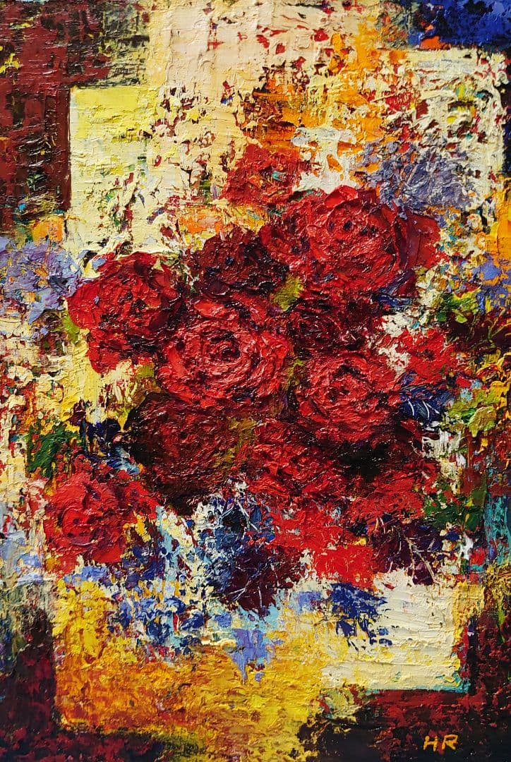 油絵 絵画【赤い薔薇】