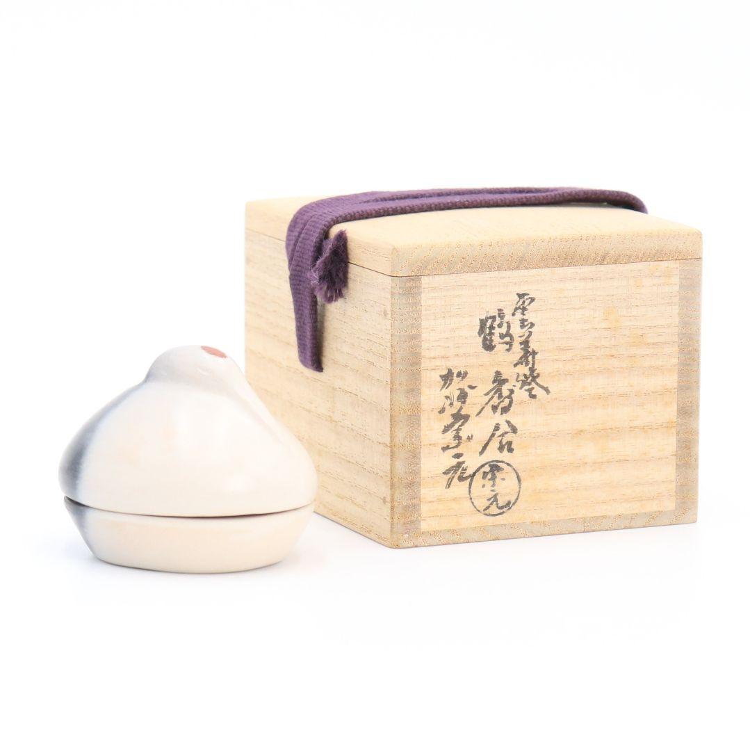 山崎宗元造 雲華焼 鶴香合 共箱共布 茶道具　N96　1F28