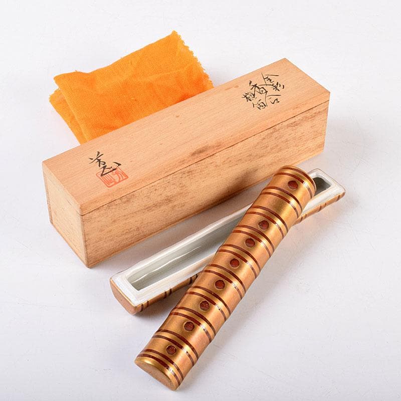 茶道具　小木曽芳正作　金彩　横笛香合　共箱　V　8482