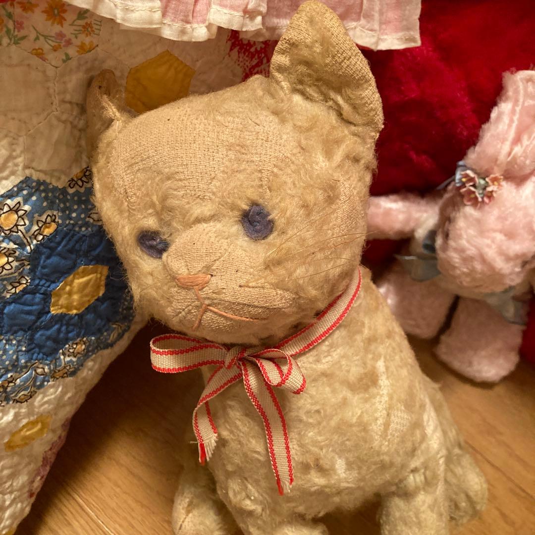 アンティーク猫ちゃん リボン付き 約30cm