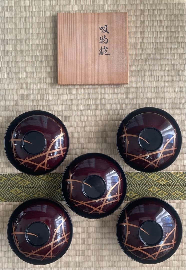 平安象彦 氏作 お椀 吸物椀 蓋付5客 椀 漆器 漆塗り 京都 木箱有