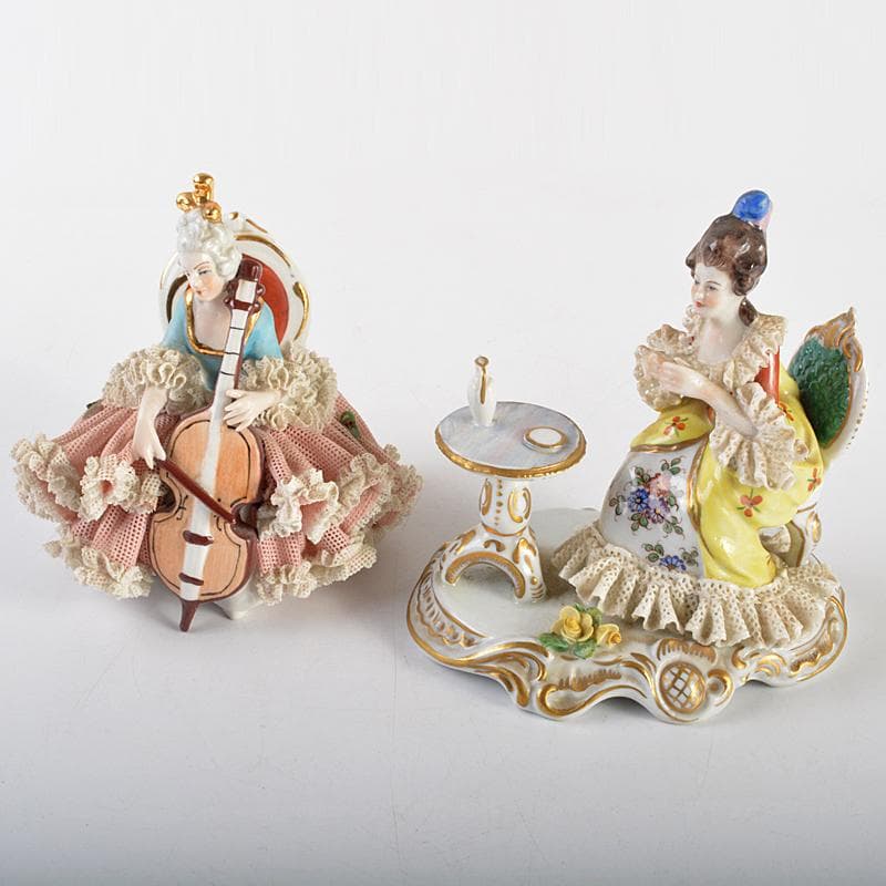 専用フォルクシュテットなど　フィギュリン陶人形レースドール　2点　C　R7068