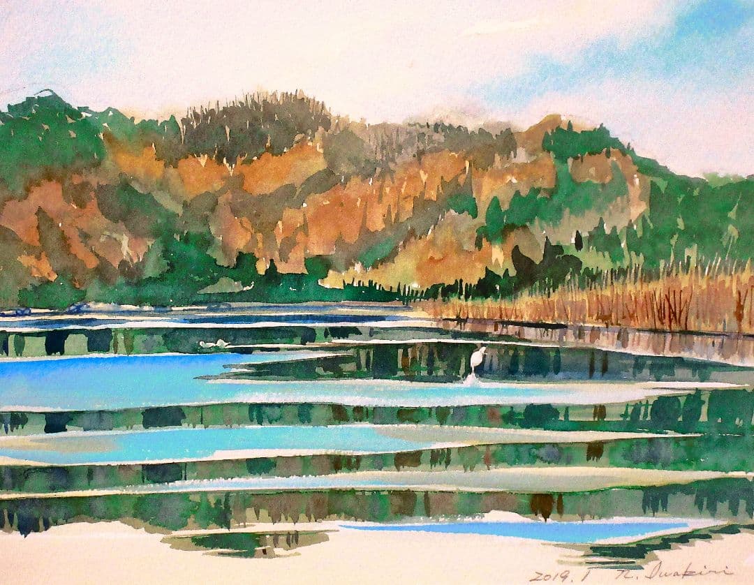 水彩画 干潟(2019年制作)