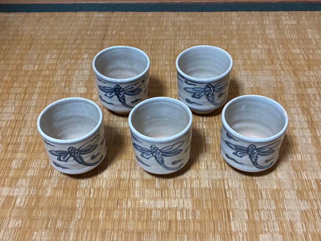 茶道具 安南蜻蛉紋 湯呑 【清水六兵衛窯】五客揃い 在印 共箱