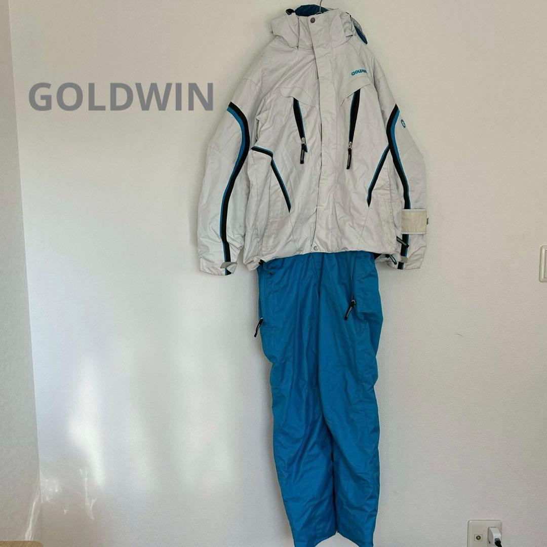 【GOLDWIN】L ホワイト/ブルー スキーウェア 上下セット c110
