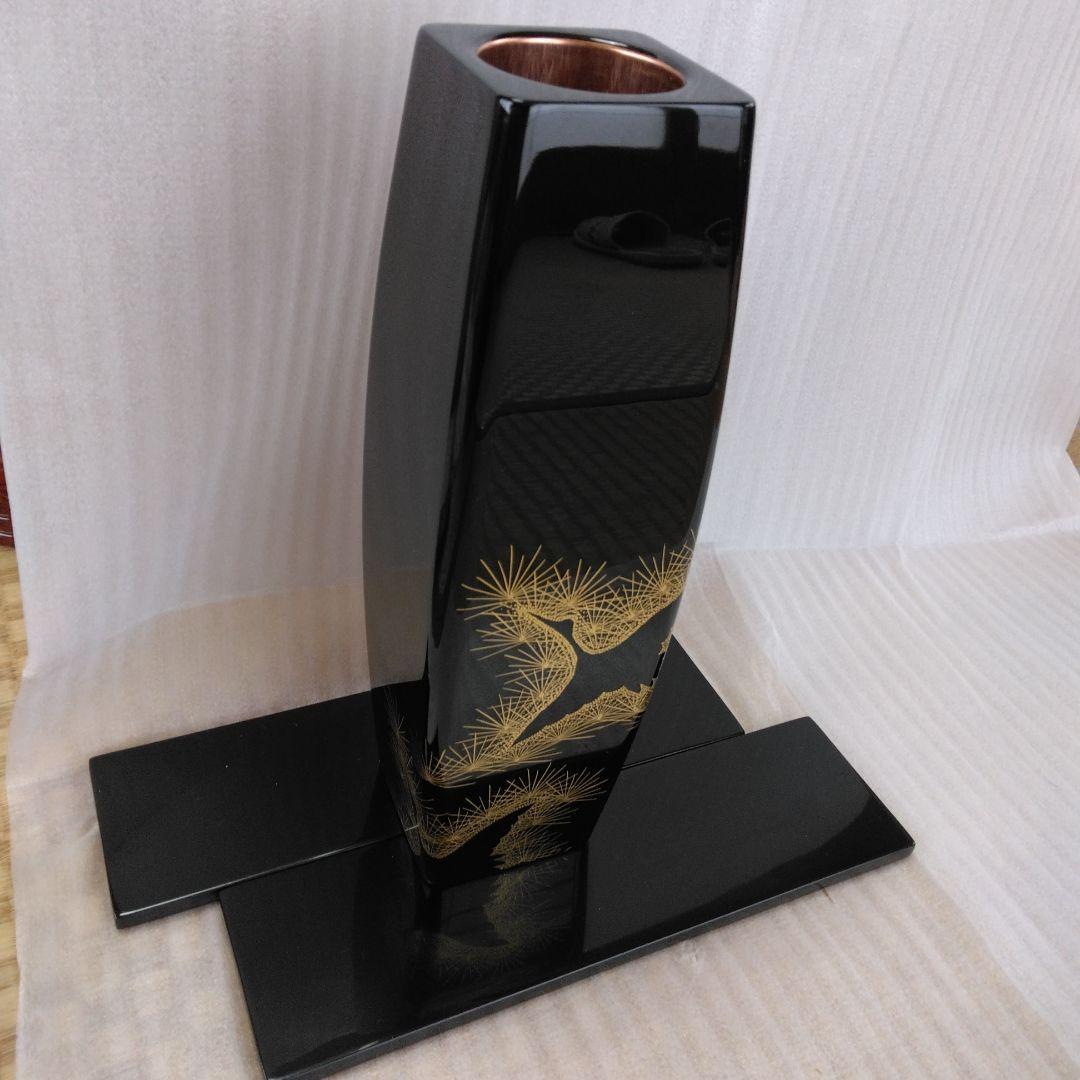 【新品】輪島塗　花器／胴張り／透かし鶴 ／龍作