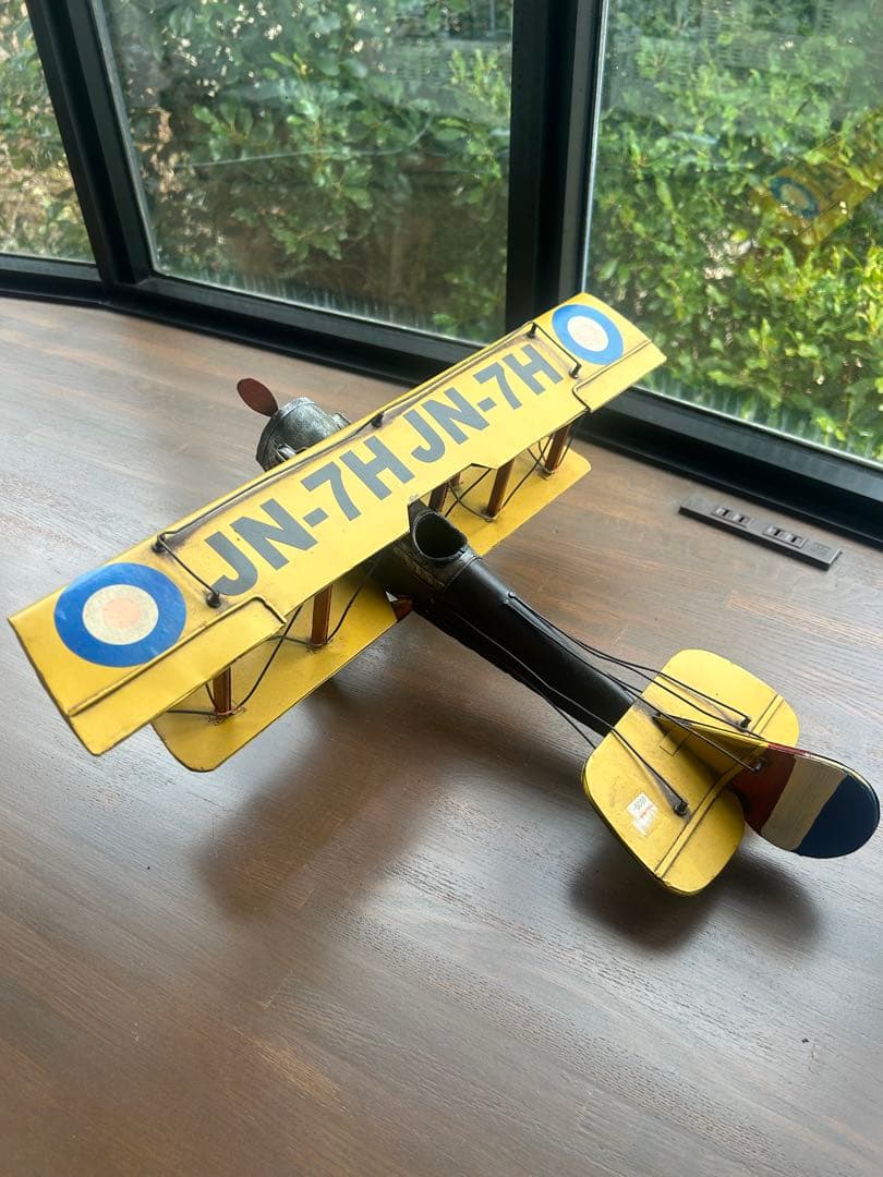 ブリキ飛行機✈️JN-7H イエロー二重翼機モデル