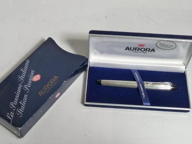 未使用　AURORA イプシロン 万年筆 スターリングシルバー 14金 字幅M