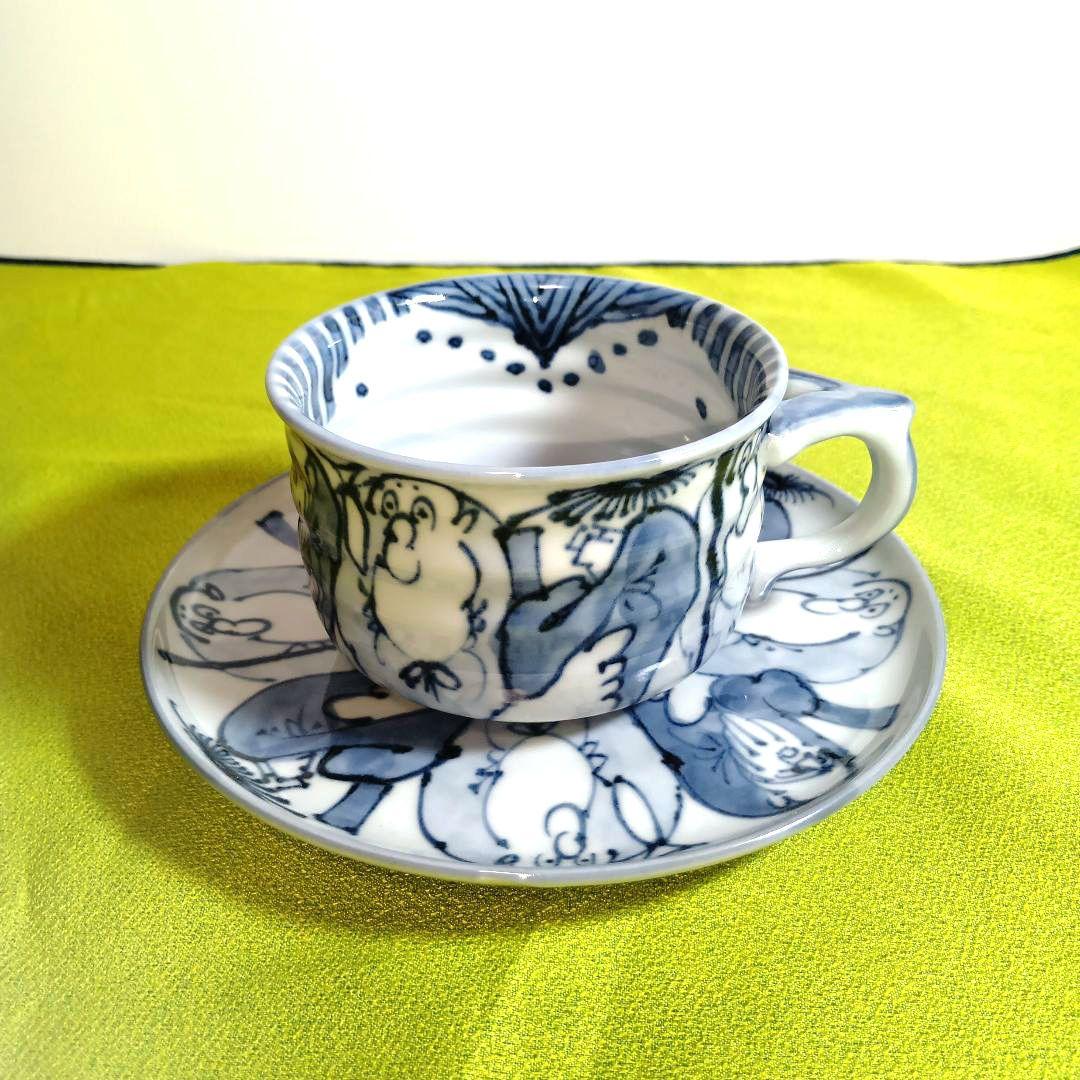 清水焼 瑞昭窯 名匠 二代目作 カップ ソーサー 手書き 染付