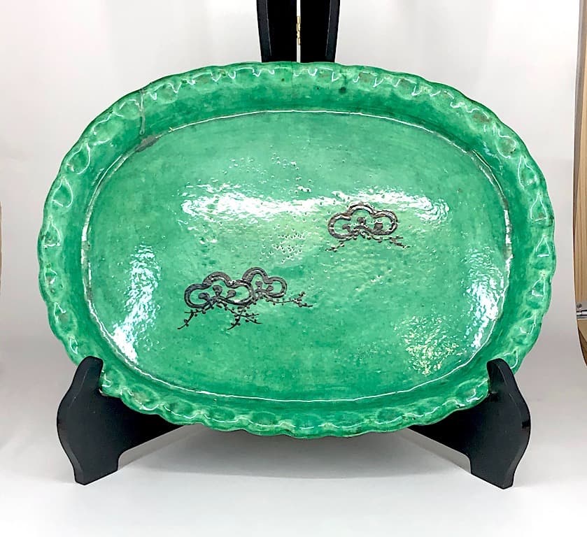 楽焼　楽吉左衛門 作（旦入）水盤　在印「楽」「花遊軒造」直シ有　箱無　保証。