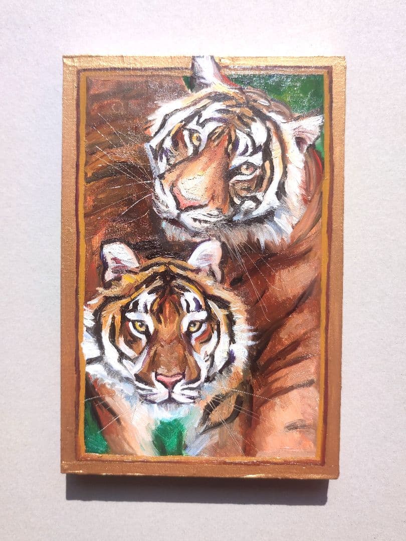 虎　トラ　油絵　オリジナル　油彩画　絵画　原画　手描き