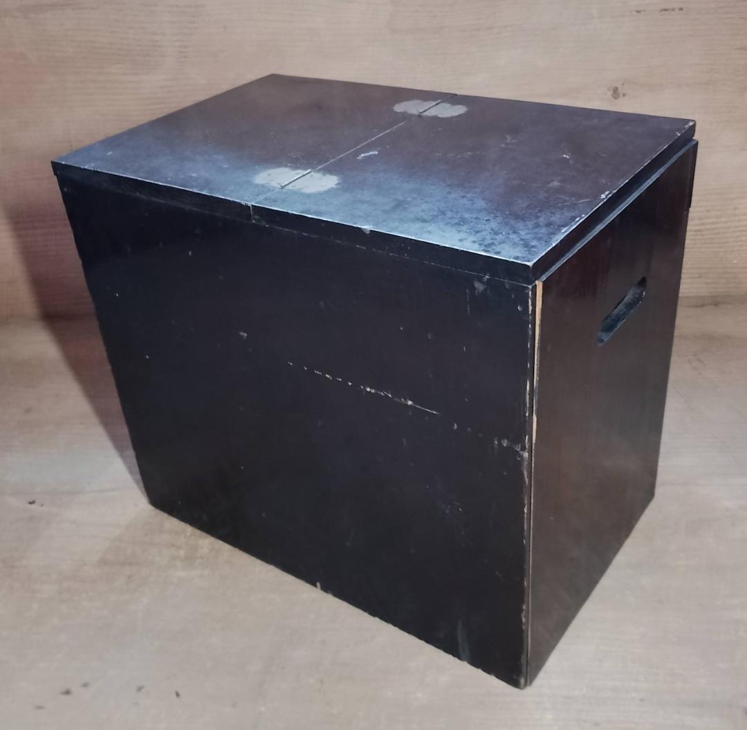 古道具 黒漆塗 鏡台 化粧箱 引き出し付き 真鍮金具 昭和レトロ 和家具