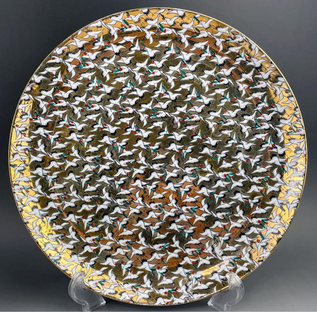 【大型・３１㎝】九谷焼 1000クレーン 鶴 サウザンクレーン 大皿 明治期