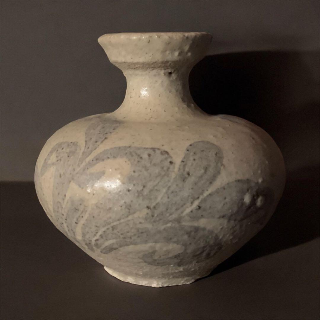 欠けあり 高麗青磁鉄絵唐草紋 花瓶 花器 李朝高麗コレクター放出品陶磁古玩朝鮮美