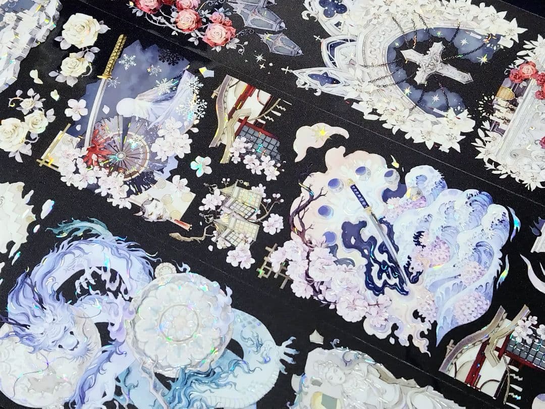 切売 866★ 海外 マスキングテープ マステ PET 装飾 花 背景 贝壳光