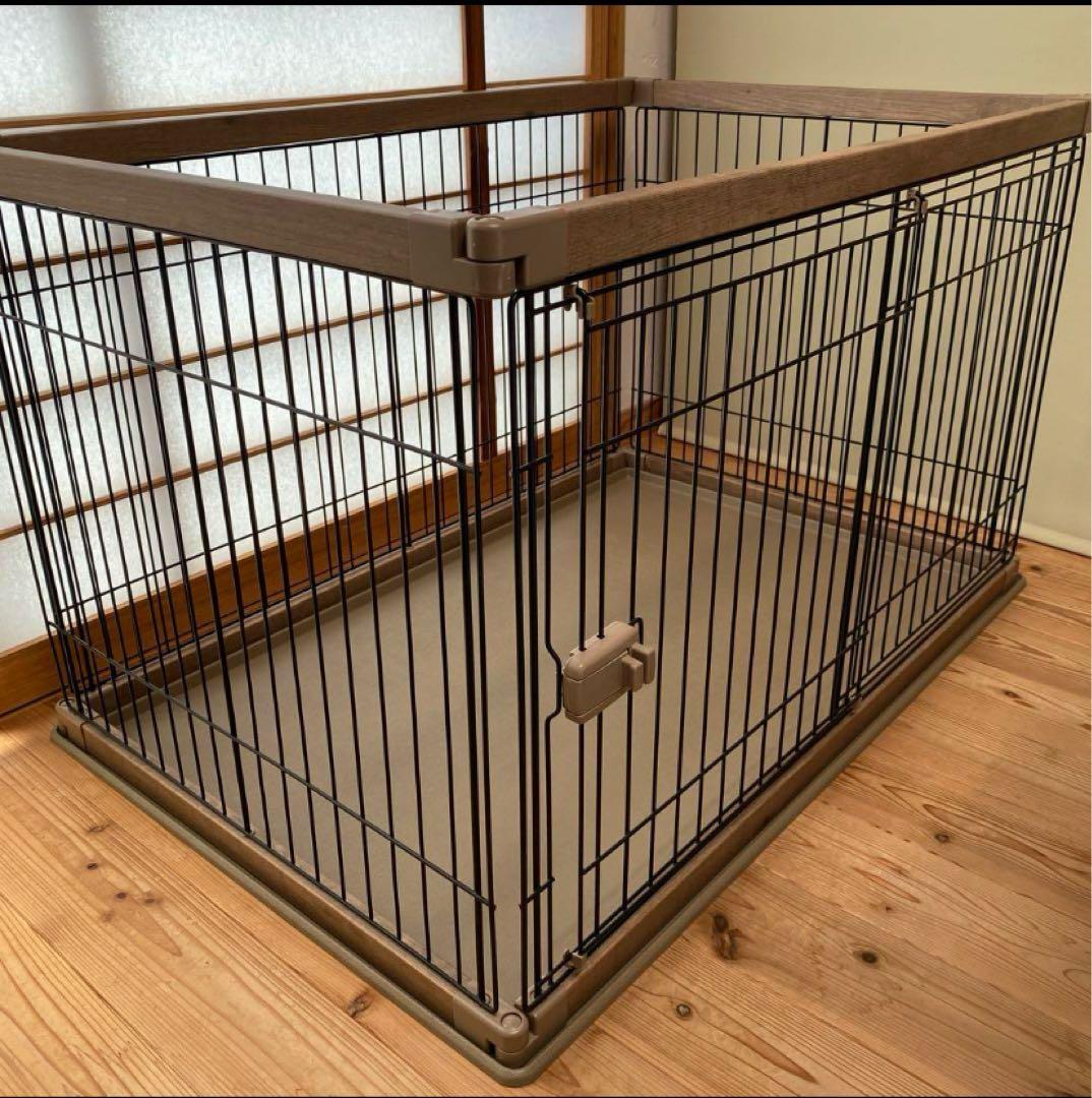 【美品】アイリスオーヤマ 犬 サークル ウッディサークル ブラウン