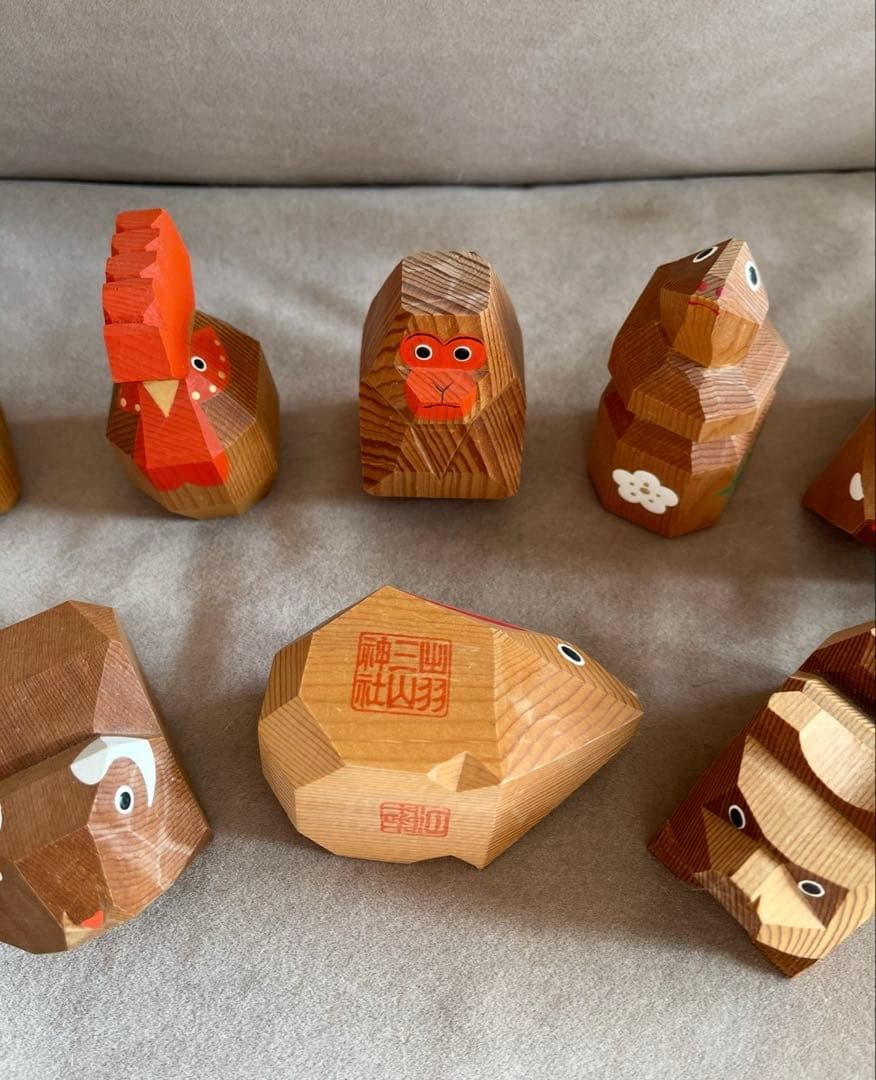 【貴重】出羽三山神社 一刀彫 干支人形 9体セット