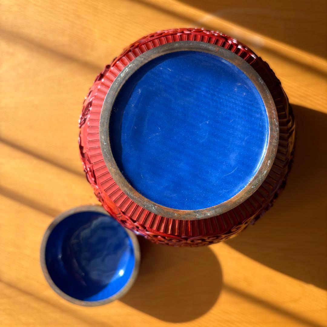 堆朱 蓋付き壺 中国美術 彫刻 骨董品 置物 昭和レトロ アンティーク