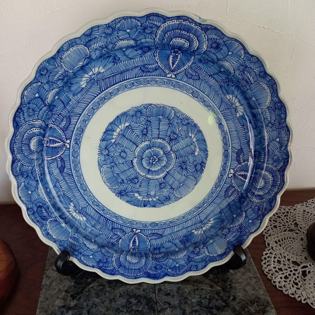 古伊万里　染付　線描き大皿